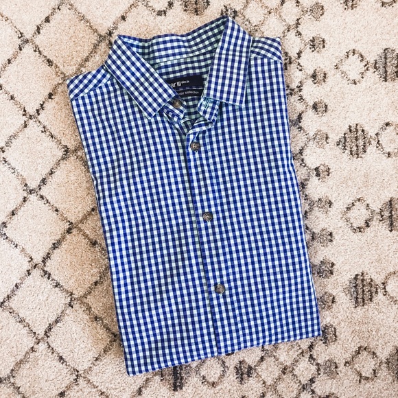 2 for $30 Bar III Blue Checkered Slim Fit Dress Shirt - Picture 1 of 5